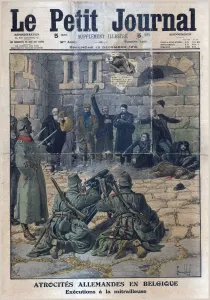 German atrocities in Belgium: execution by machine gun, 1915. Creator: Unknown German atrocities in Belgium: execution by machine gun, 1915. Creator: Unknown