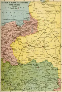 German & Austrian Frontiers with Russia, First World War, (c1920). Creator: Unknown German & Austrian Frontiers with Russia, First World War, (c1920). Creator: Unknown