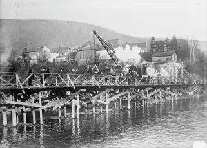 Cranes Prints: German Bridge over Maas at Dinant, between 1914 and c1915. Creator: Bain News Service