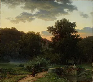 Gustaf Werner Holmberg Prints: German Castle Park at Sunset, 1856. Creator: Werner Holmberg