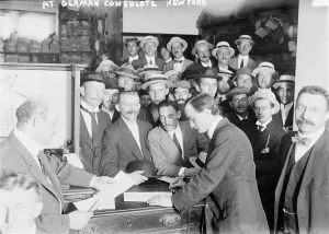 Enlistment Prints: At German Consulate, New York, 1914 April or May. Creator: Bain News Service
