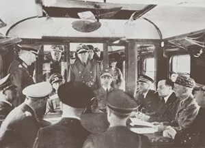 Compiegne Gallery: The German and French delegations inside a railroad car at Compiegne for the signing of Frances