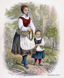 Two German Girls with Baskets of Flowers, 1809. Artist: W Dickes