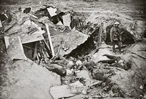 German machine-gun emplacement destroyed by British artillery fire, France, World War I, 1916