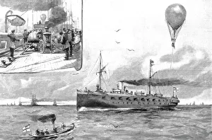 Tugboat Prints: The German Naval Manoeuvers, Experimenting with a Balloon from the Gunnery Training Ship Mars at Creator: Unknown