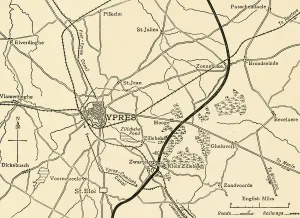 Near Ypres Prints: German positions near Ypres, Flanders, First World War, 1915, (c1920). Creator: Unknown