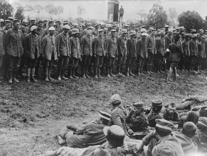 Prisoners Of War Prints: German prisoners lined up for examination, 8 Jun 1917. Creator: Bain News Service