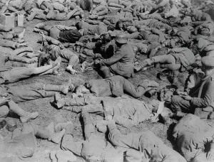 Prisoners Of War Prints: German prisoners resting, between c1915 and c1920. Creator: Bain News Service