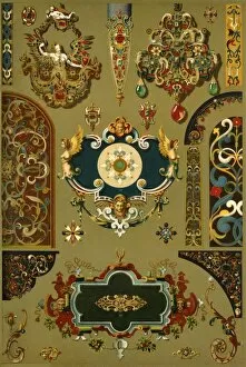 Historic Styles Of Ornament Gallery: German Renaissance cartouches and works in metal and enamel, (1898). Creator: Unknown