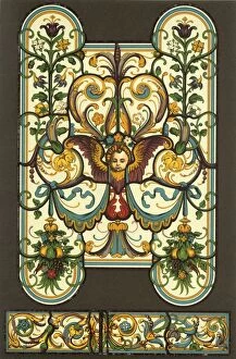 Historic Styles Of Ornament Gallery: German Renaissance stained glass painting, (1898). Creator: Unknown
