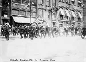 Broadway Prints: German Reservists in Broadway [i.e. Fifth Avenue], 4 Aug 1914. Creator: Bain News Service