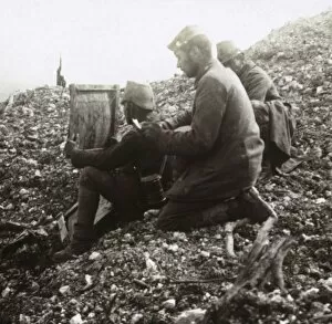 Signalling Gallery: German signallers outside the Fortress of Vaux, Verdun, northern France, c1914-c1918