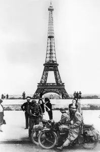 Motorcycle Prints: German soldiers in front of the Eiffel Tower, Paris, 1940