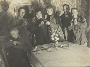 Affectionate Prints: German soldiers enjoying a drink in a dining room, c1900s. Creator: Unknown