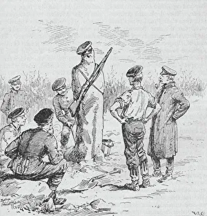 Hardy Prints: The German Soldiers Making Sentries Out of Clay, 1902. Artist: Evelyn Stuart Hardy