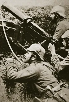 Pickelhaube Prints: German soldiers manning a machine gun, World War I, c1914-c1918