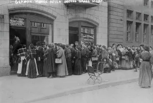 Shortage Prints: German women after second grade meat, 1914. Creator: Bain News Service