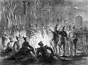 Camping Prints: The Germans in Paris: bivouac of Uhlans in the Champs Elysees, 1871. Creator: Unknown