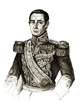 Geronimo Valdes, Lt. Gen. of the army of Elizabeth II during the 1st Carlist War, engraving 1845