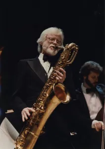 Barbican Prints: Gerry Mulligan, Barbican, London, 1989. Creator: Brian Foskett