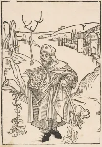 Gerson Prints: Gerson as a Pilgrim, frontispiece to Gersonis Opera, 1489. n. d. Creator: Albrecht Durer