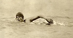 Swimming Prints: Gertrude Ederle, first woman to swim the Channel, 1926, (1935). Creator: Unknown