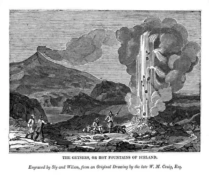 The Geysers, or Hot Fountains of Iceland, 1843. Artist: Sly and Wilson The Geysers, or Hot Fountains of Iceland, 1843. Artist: Sly and Wilson
