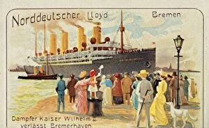 Lloyd Gallery: The giant SS Kaiser Wilhelm II pulls away from the quayside at Bremerhaven, Germany, 1905
