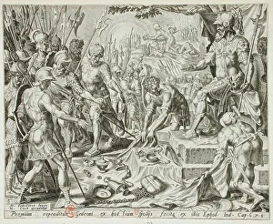 Maerten Heemskirck Prints: Gideon Receiving a Share from the Spoil, 1561. Creator: Unknown