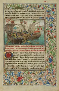 Crows Nest Prints: Gillion's Ship Attacked by the Sultan's Army; Roman de Gillion de Trazegnies