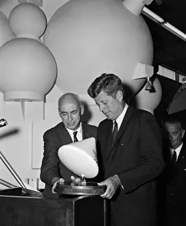 Spacecraft Prints: Gilruth presents President Kennedy with a model of the Apollo spacecraft, 1960s