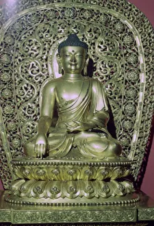 Serenity Prints: Gilt-bronze figure of Shakyamuni from China, Ming dynasty, early 15th century