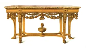 Shirley Prints: Gilt Table with Marble Top, 1908. Creator: Shirley Slocombe