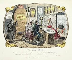 Hand Coloured Engraving Collection: The Gin Shop, 1829