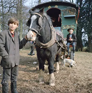 Boxall Prints: Gipsies with their horse-drawn caravan, Charlwood, Newdigate area, Surrey, 1964