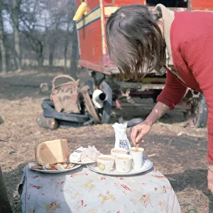 Stirring Prints: Gipsy woman making tea, Charlwood, Newdigate area, Surrey, 1964