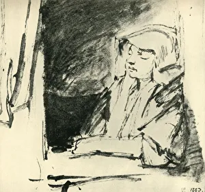 Rembrant Van Rijn Prints: Girl Asleep in a Window, c1655, (1943). Creator: Rembrandt Harmensz van Rijn