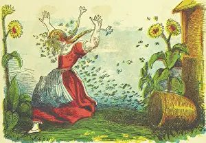 Girl attacked by bees, 1854. Creator: Unknown