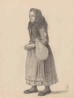 Karol Miloslav Lehotski Prints: Girl with a backpack, around 1905. Creator: Karol Miloslav Lehotsky