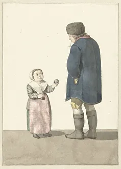W Barthautz Prints: Girl with ball standing in front of a man, 1700-1800. Creator: W. Barthautz