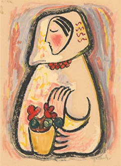 Modest Prints: Girl with a basket of flowers, 1937-1938. Creator: Mikulas Galanda