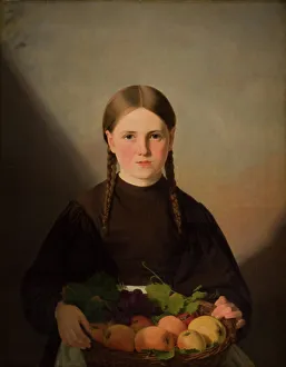 Jorgen Pedersen Roed Prints: A Girl with a Basket of Fruits, 1834-1835. Creator: Jorgen Pedersen Roed