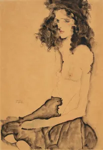 Schiele Prints: Girl with Black Hair, 1911. Creator: Schiele, Egon (1890-1918)