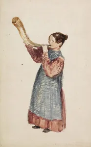 Cox David Prints: Girl Blowing Horn, c1820s. Creator: David Cox the Elder