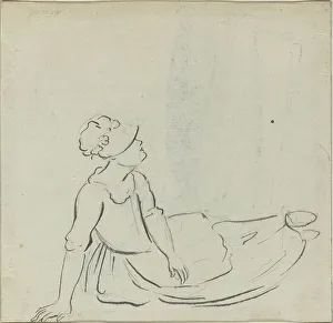 Paul Sandby Prints: Girl with a Bonnet Reclining [verso]. Creator: Paul Sandby