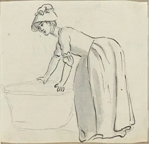 Paul Sandby Prints: Girl with a Bonnet at Work [recto]. Creator: Paul Sandby