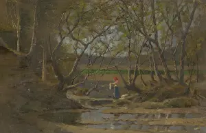 Katona Ferdinand Prints: Girl by a brook, 1900-1910. Creator: Ferdinand Katona
