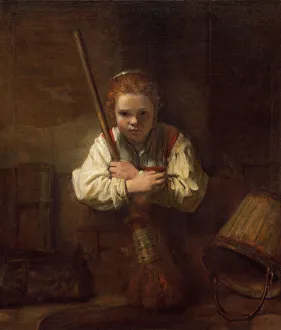 Rembrant Van Rijn Prints: A Girl with a Broom, probably begun 1646 / 1648 and completed 1651