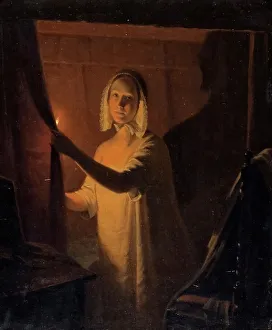 Girl with a candle, 1845. Creator: Johan Gustaf Sandberg
