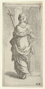 Girl carrying a crucifix and stepping toward a pilaster, seen from behind, ca. 1590-1600 Girl carrying a crucifix and stepping toward a pilaster, seen from behind, ca. 1590-1600